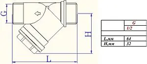 Фильтр угловой сетчатый ½"н x ½"н Valtec VT.190.N.04 Фильтр угловой сетчатый ½"н x ½"н Valtec VT.190.N.04, 2