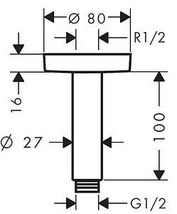 Держатель верхнего душа на потолок Hansgrohe S 100 шлифованная бронза 27393140 Держатель верхнего душа на потолок Hansgrohe S 100 шлифованная бронза 27393140, 2