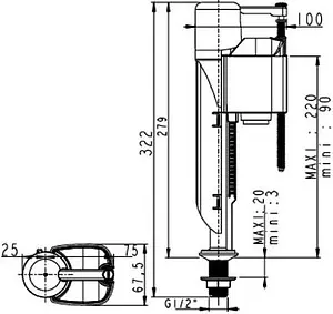 Заливной клапан для бачка ½&quot; латунь нижний Wirquin JOLLYFILL FB50P1 16100007, 2