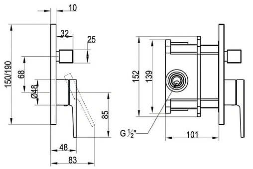 Смеситель для ванны скрытого монтажа Villeroy&amp;Boch Subway 2.0 хром TVS10235300061