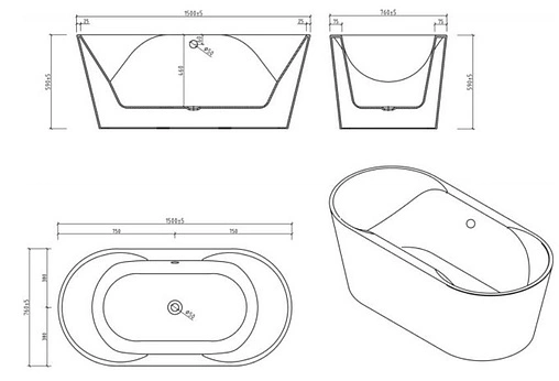 Ванна акриловая отдельностоящая BelBagno 150x75 BB200-1500-750