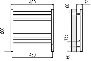 Полотенцесушитель электрический лесенка Terminus Ватикан П6 450х600 электро quick touch КС 9003 белый матовый 4670078527509, 2