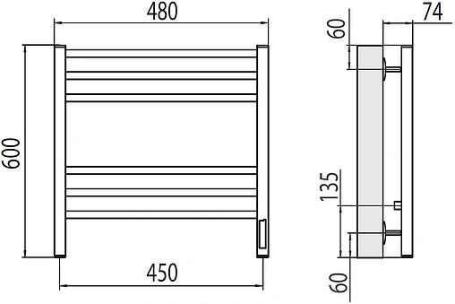 Полотенцесушитель электрический лесенка Terminus Ватикан П6 450х600 электро quick touch КС 9003 белый матовый 4670078527509