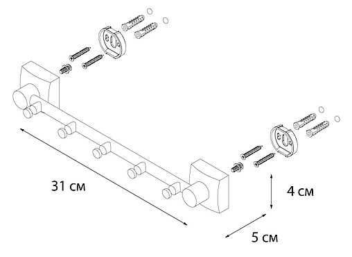 Планка с 5-ю крючками Fixsen Kvadro хром FX-61305-5