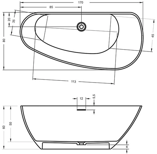 Ванна отдельностоящая из искусственного камня Riho Granada 170x80 L белый B120001105