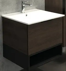 Тумба-умывальник подвесная Comforty Франкфурт 60 дуб шоколадно-коричневый/чёрный 00004150530CF, 1