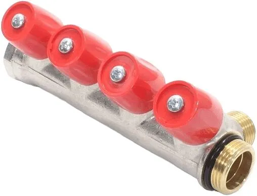 Коллектор регулирующий проходной 4 отвода красный ¾"в/н x ½"н General Fittings 6200E7N0504R4A