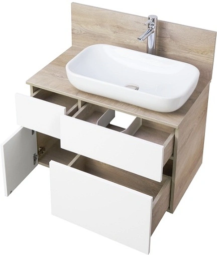 Тумба-умывальник подвесная Aquaton Мишель 80 белый/дуб эндгрейн 1A244501MIX40+