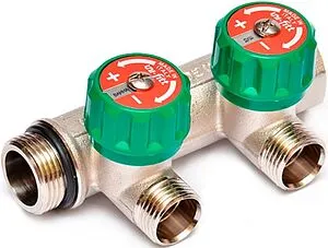 Коллектор регулирующий проходной 2 отвода ¾"в/н x ½"к Uni-fitt 410N3220 Коллектор регулирующий проходной 2 отвода ¾"в/н x ½"к Uni-fitt 410N3220, 1