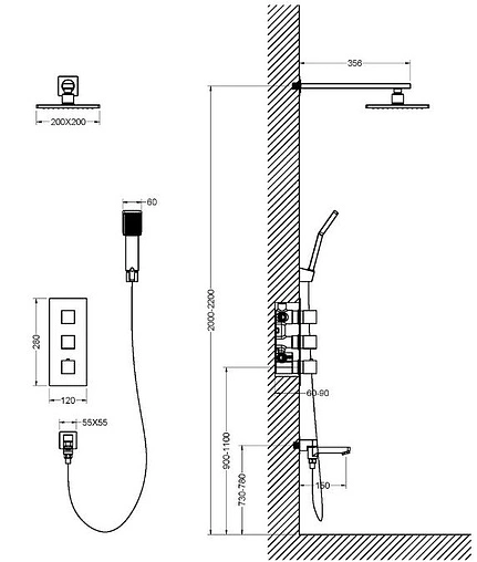 Душевая система с термостатом для ванны Timo Tetra-thermo золото матовое SX-0199/17SM