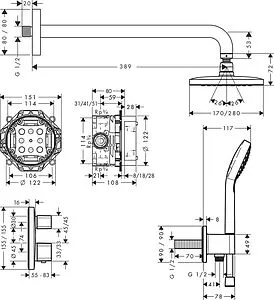 Душевая система с термостатом для душа Hansgrohe Croma E 280 1jet с Ecostat E хром 27953000 Душевая система с термостатом для душа Hansgrohe Croma E 280 1jet с Ecostat E хром 27953000, 2