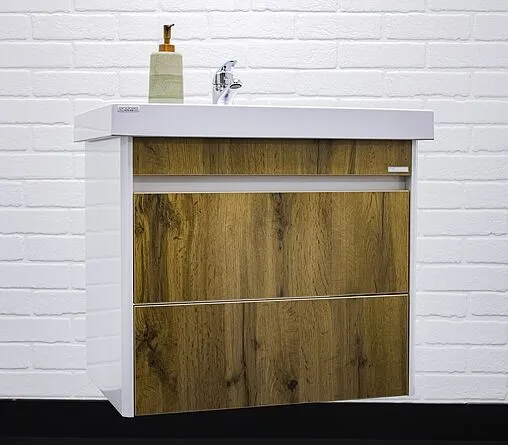Тумба-умывальник подвесной Домино Uno 60 дуб вотан/белый DU1512T+WB.FN/Fest/60-C/WHT.G/S1