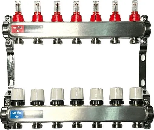 Группа коллекторная с расходомерами 7 отводов 1&quot;в/в x ¾&quot;ек Uni-fitt TECHNO 450W4307