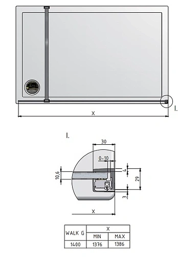Душевое ограждение 1400мм прозрачное стекло Roltechnik Walk WALK G/1400 940-1400000-00-02