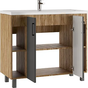 Тумба-умывальник напольный Домино Craft 100 графит/дуб вотан DCr2205T+4640021065204, 4