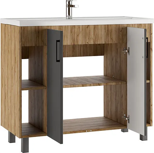 Тумба-умывальник напольный Домино Craft 100 графит/дуб вотан DCr2205T+4640021065204