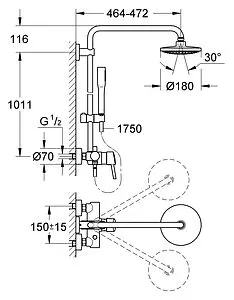 Душевая система со смесителем для душа Grohe Concetto System 180 хром 23061001 Душевая система со смесителем для душа Grohe Concetto System 180 хром 23061001, 2