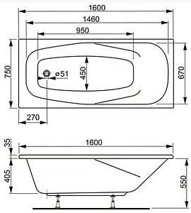 Ванна акриловая Vagnerplast Aronia 160x75 VPBA160ARN2X-04, 2