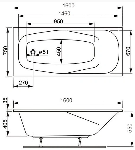 Ванна акриловая Vagnerplast Aronia 160x75 VPBA160ARN2X-04
