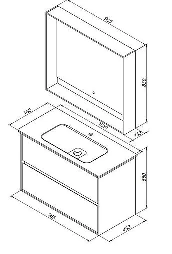 Тумба-умывальник подвесная Aquanet Милан 100 чёрный глянец 00269299+00254365