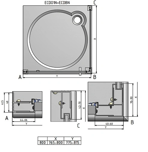 Душевое ограждение 800x800мм прозрачное стекло Roltechnik Exclusive Line ECDO1N+ECDBN/800*800 black elox 562-8000000-05-02+563-8000000-05-02