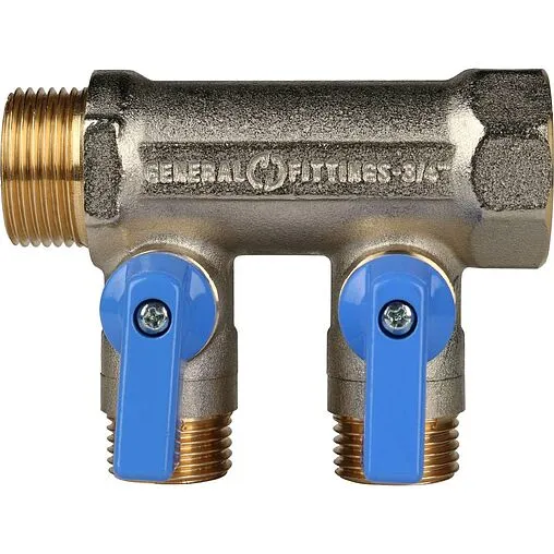 Коллектор запорный проходной 2 отвода синий ¾&quot;в/н x ½&quot;н Stout SMB 6201 341202