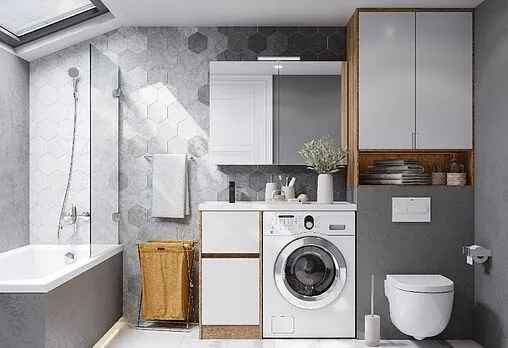 Тумба-умывальник напольная над стиральной машиной Aquaton Лондри 105 L дуб сантана/белый 1A2670K2LH0C0+