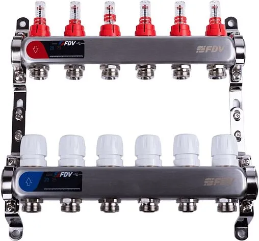 Группа коллекторная с расходомерами 6 отводов 1&quot;в/в x ¾&quot;ек FDV S1101A-1/6