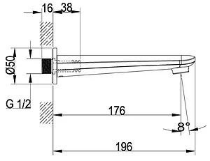 Излив для скрытого монтажа Villeroy&Boch O.novo Start хром TVT10550511061, 2
