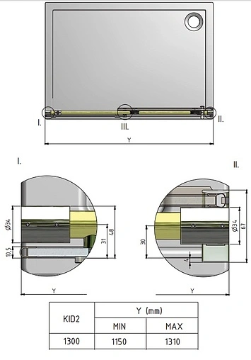 Дверь в нишу 1300мм прозрачное стекло Roltechnik Kinedoor Line KID2/1300 970-1300000-00-02