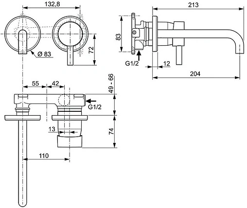Смеситель для раковины из стены Ideal Standard Ceraline чёрный матовый A6938XG