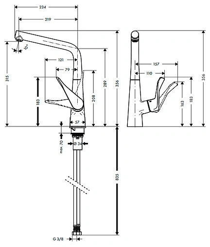 Смеситель для кухни Hansgrohe Metris M71 320 1jet под сталь 14822800