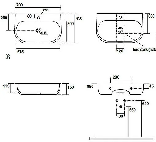 Раковина Kerasan Nolita 70 белый 534201*1