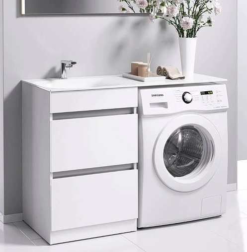 Тумба-умывальник напольная над стиральной машиной Aqwella Forma 55 белый FOR01052+