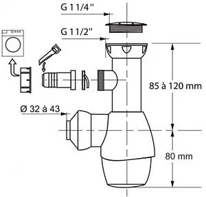 Сифон бутылочный для раковины Wirquin белый матовый 31190002 Сифон бутылочный для раковины Wirquin белый матовый 31190002, 2