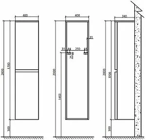 Шкаф-пенал подвесной BelBagno ANCONA-N Rovere Bianco ANCONA-N-1700-2A-SC-WO-L, 2