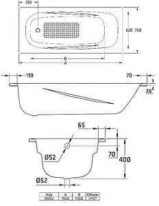 Ванна стальная BLB Universal Anatomica HG 150x75 белый B55L handles Ванна стальная BLB Universal Anatomica HG 150x75 белый B55L handles, 2