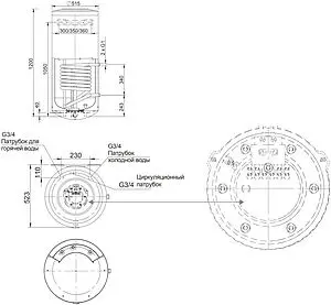 Бойлер комбинированного нагрева Stout (150 л, 24 кВт) SWH-1210-000150 Бойлер комбинированного нагрева Stout (150 л, 24 кВт) SWH-1210-000150, 2