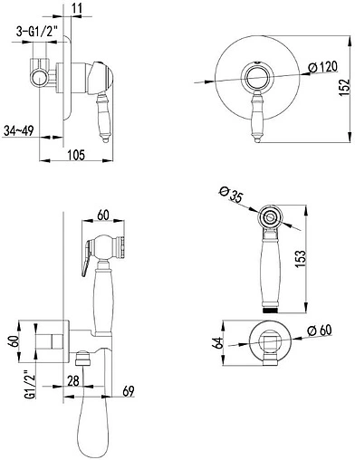 Гигиенический душ со смесителем Lemark Villa бронза/белый LM4819B