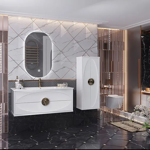 Тумба под умывальник подвесной Opadiris Ибица 120 белый глянец/золото 00-00007079