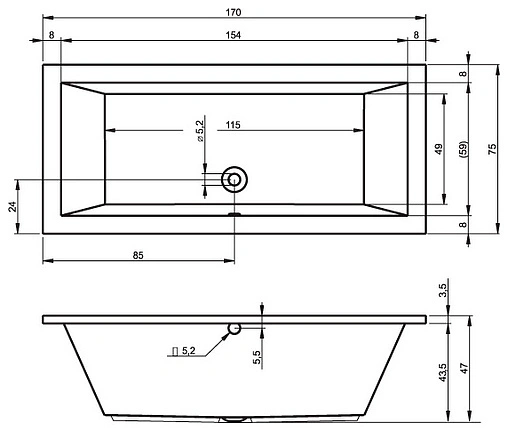 Ванна акриловая Riho LUSSO 170x75 B007001005