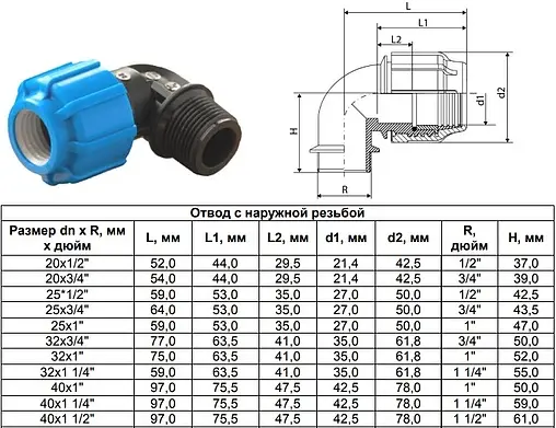 Уголок компрессионный переходной 25мм x ½&quot;н ТПК-Аква 50012512