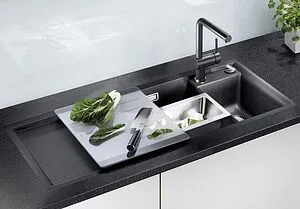 Смеситель для кухни с выдвижным изливом Blanco Linus-S Silgranit чёрный/хром 526148 Смеситель для кухни с выдвижным изливом Blanco Linus-S Silgranit чёрный/хром 526148, 3