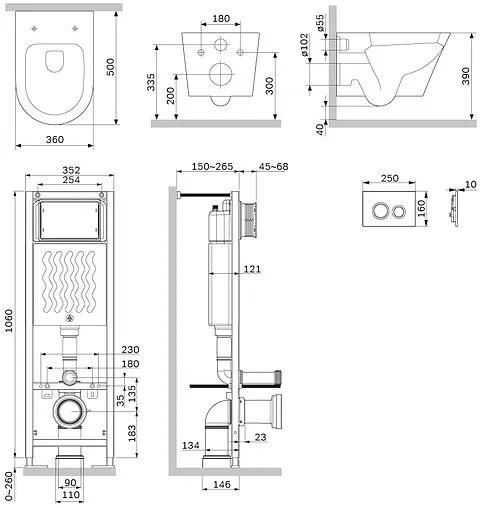Комплект 6 в 1 Am.Pm Sense FlashClean IS110151.741701 с кнопкой хром глянцевый