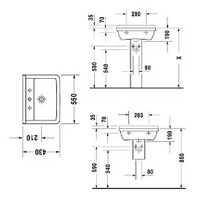 Раковина Duravit Starck 3 55 белый 0300550000 Раковина Duravit Starck 3 55 белый 0300550000, 2