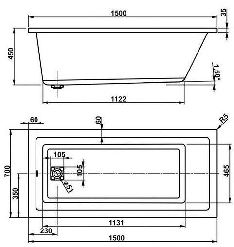 Ванна акриловая Vagnerplast Cavallo 150x70 VPBA157CAV2X-04