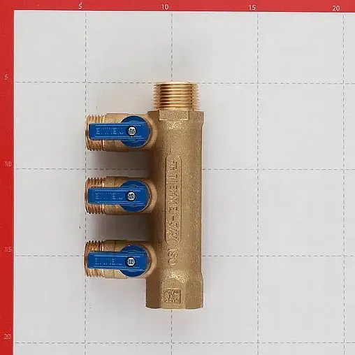 Коллектор запорный проходной 3 отвода ¾&quot;в/н x ½&quot;к Tiemme NINO 1820001