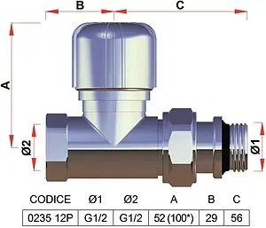 Вентиль терморегулирующий прямой ½" в/н LadyFAR белый/серебро FL 0235 12P Вентиль терморегулирующий прямой ½" в/н LadyFAR белый/серебро FL 0235 12P, 2