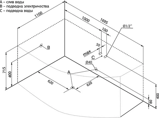 Ванна акриловая Aquanet Capri 170x110 L 00203914