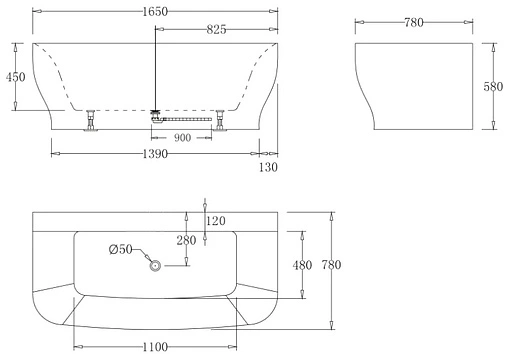 Ванна акриловая BelBagno 180x80 без перелива  BB74-1650-W0